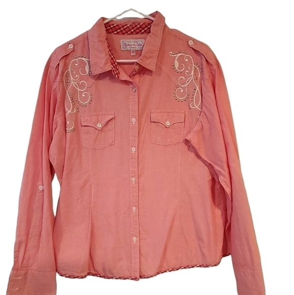 panhandle SLIM Western Cowgirl button embroidered shirt top sz XL - Picture 2 of 12